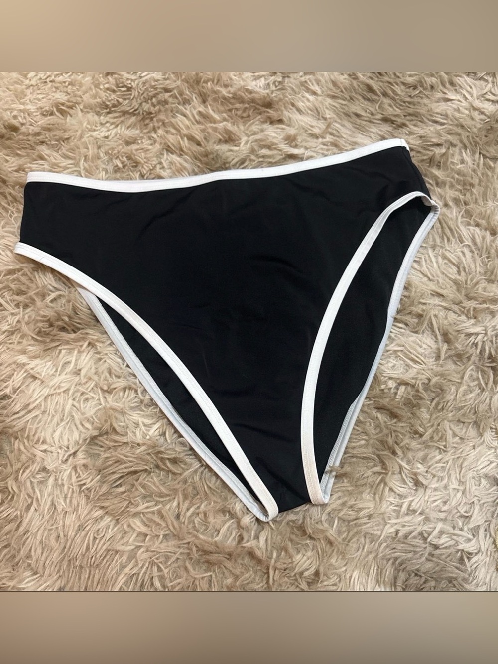 Women’s Black High-Cut Waist Bikini Bottom with White Trim